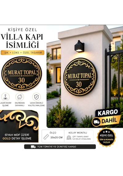 Kişiye Özel Villa Kapı İsimliği - Siyah Mdf Detaylı Dış Mekan Ev Numara Tabelası 25x20cm 30x25cm 25x20 Kişiye Özel Villa Kapı İsimliği - Siyah Mdf Detaylı Dış Mekan Ev Numara Tabelası 25x20cm 30x25cm 25x20