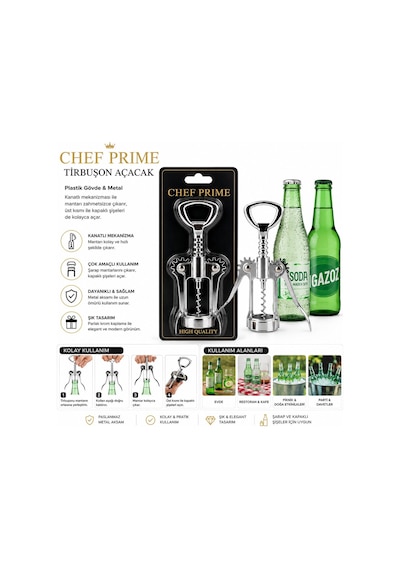 Chef Prime Enf-225 Tirbuşon Açacak - Plastik Gövde, Metal Burgu- 12'li Paket Diğer