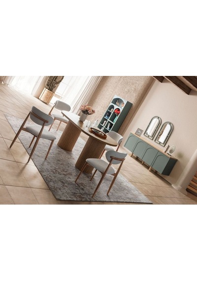 Zenith İskandinav Oval Natural Ahşap Bohem Masa 90x190 Natural Ayak - Natural Üst