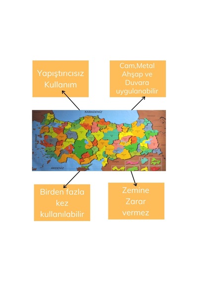 Buffer Renkli Türkiye Haritası Manyetik Yapıştırıcı Gerektirmeyen Duvar Stickerı 118 Cm 56 Cm 11