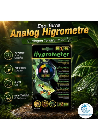 Sürüngen Terraryumları İçin Yuvarlak Analog Nem Ölçer Higrometre - Yapışkanlı - 5 Cm