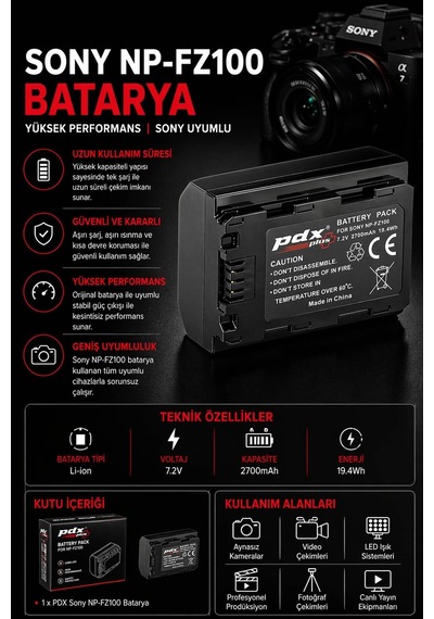 Pdx Sony Np-fz100 Batarya Yüksek Performans Sony Uyumlu
