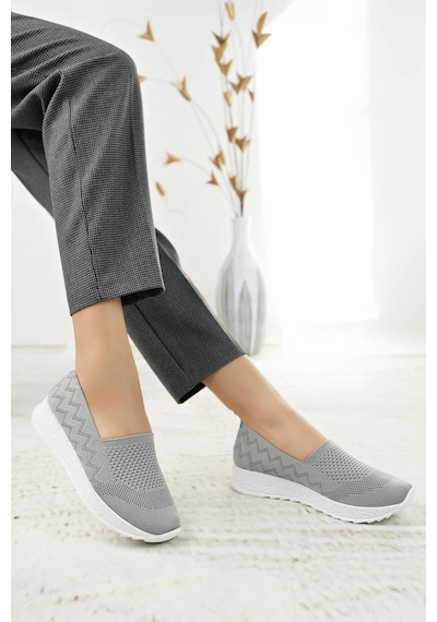 Nesilshoes Nesil Shoes Aky 055 Koyu Gri Triko Yazlık Kadın Ayakkabı