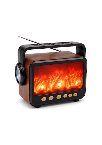 Şömine Efektli Nostajik Radyo Solar Panelli Nostaljik Görünümlü Bluetoothlu Ve Fenerli Mp3 Çalar Müzik Kutusu