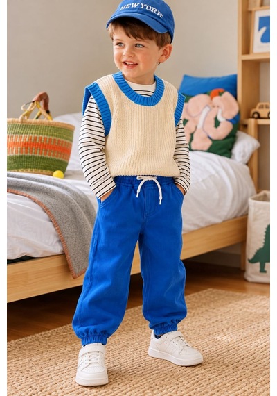 Minigimin Cicileri Erkek Çocuk Beli Lastikli Bol Paça Jogger Pantolon - Mavi