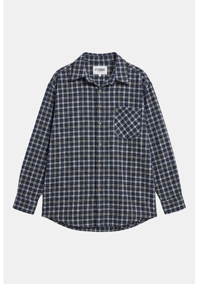 Kadın Gri Laci Ekose W6-54 Oversize Gömlek Lacivert
