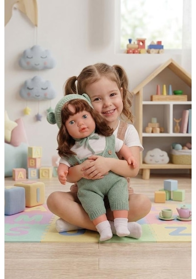 Konuşan Bebeğim 60 Cm Türkçe Konuşan Örgü Tulum Ve Şapkalı Kafası Bacakları Kolları Et Oyuncak Bebek