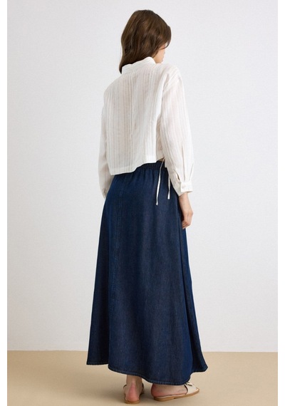 Olcay Beli Lastikli Soft Denim Etek Lacivert 7068