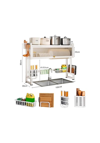 Valkyrie Evye Üstü Bulaşık Kurutmalık 105x30x80 Cm Beyaz Çok Amaçlı Mutfak Organizer Raf Beyaz
