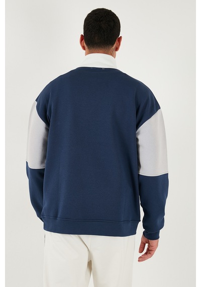 Buratti Renk Bloklu Regular Fit Yarım Fermuarlı Dik Yaka Erkek Sweat 5905719 Indigo