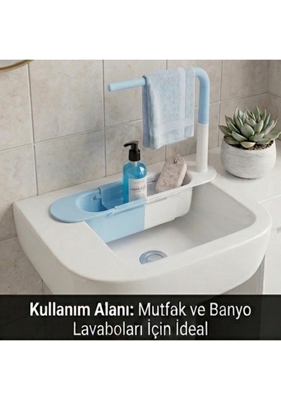 Cx7evy02 Teleskopik Evye Düzenleyici Ayarlanabilir Lavabo Organizer Sepetli Raf Mavi Diğer