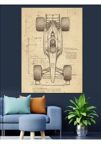 Formula 1 Araç Eskizi Dekoratif Kanvas - Mdf Ahşap Tablo