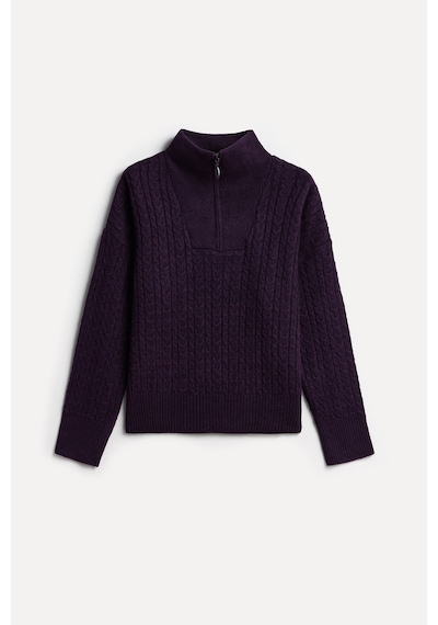 Mudo Kadın Kadın Mürdüm Saç Örgülü Loose Fit Fermuarlı Polo Yaka Kazak 1272933