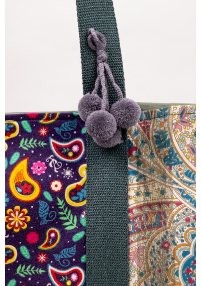 Fabric Craft Bag Omuz Çantası Kadın Duck Kumaş Desenli Büyük Boy Günlük Çanta Haki - Kırmızı