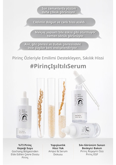 Midha %73 Pirinç Özü İçeren Sıkılaştırıcı ve Aydınlatıcı Serum 50 ML