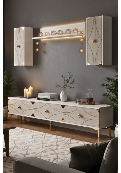Tvr1897btg - Alfa Tvr180 Tv Ünitesi Takım , Tv Sehpası Beyaz - Traverten - Gold 180cm Tvr1897btg - Alfa Tvr180 Tv Ünitesi Takım , Tv Sehpası Beyaz - Traverten - Gold 180cm