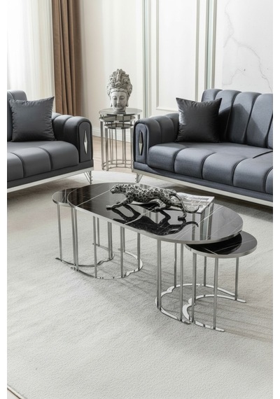 Usta Mekan Lotus Gümüş Sonata Lak Panel 2+1 Orta Sehpa + Zigon Sehpa Seti Usta Mekan Lotus Gümüş Sonata Lak Panel 2+1 Orta Sehpa + Zigon Sehpa Seti