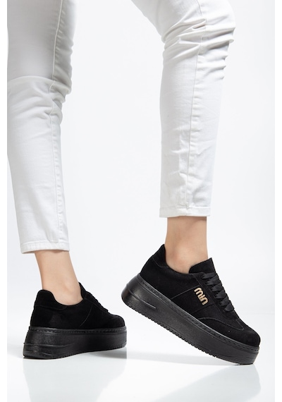 Bahrina Kadın Beyaz Cilt Kalın Taban Tokalı Sneaker Siyah