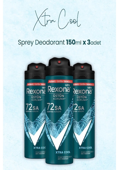 Rexona Men Xtra Cool 72 Saat Erkek Sprey Deodorant 3 x 150 ML