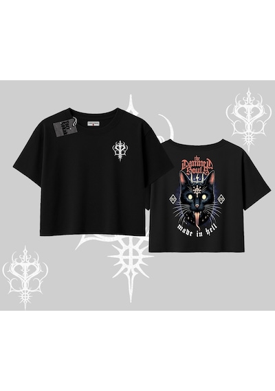 Tarzsokak Gothic Cat Made İn Hell Baskılı Sweatshirt Oversize Crop Tshirt Siyah Tarzsokak Gothic Cat Made İn Hell Baskılı Sweatshirt Oversize Crop Tshirt Siyah