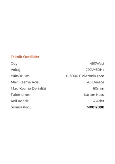 Max Extra MX2880 Elektronik Devirli Planya Makinesi 450 Watt