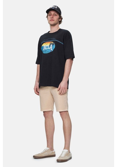 Ucla Aıre Siyah Bisiklet Yaka Baskılı Oversize Erkek Tshirt Siyah