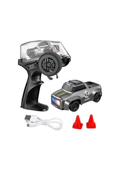 Uzaktan Kumandalı Şarjlı Mini Drift Arabası 1:64 Ölçek Işıklı Rc Model Araç Gri