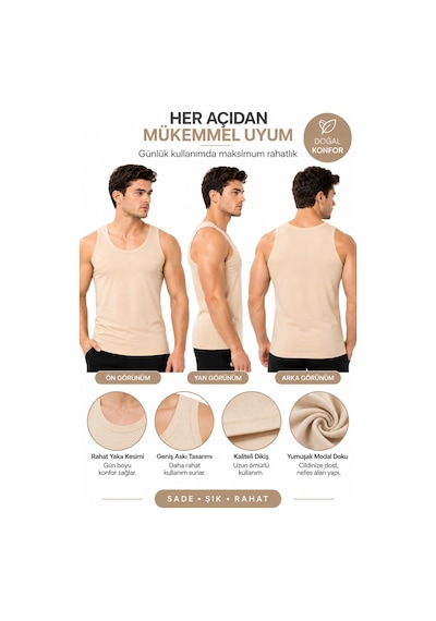 Westicgiyim Erkek Ten Rengi Modal Atlet Pamuklu Esnek Nefes Alan Yumuşak Günlük İç Giyim S M L Xl 2xl Bej