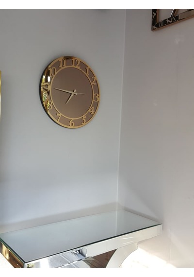 Ayna Denizi Golden Matris Bronze Model Altın Bronz Renk 50 CM Dekoratif Aynalı Duvar Saat Altın
