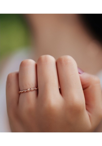925 Ayar Rose Altın Kaplama Ayarlanabilir Gümüş Burgu Yüzük