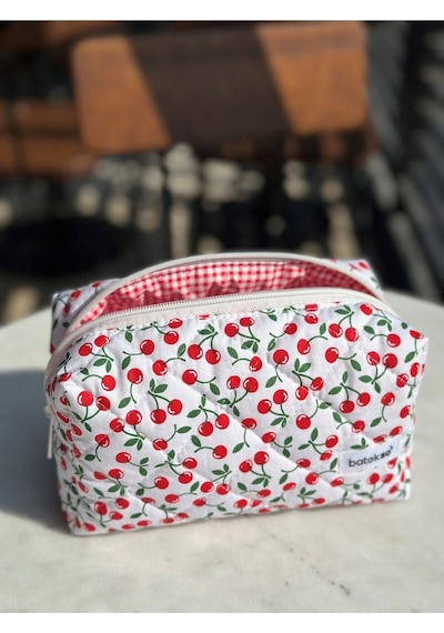 Batekso Mini Kiraz Desenli Makyaj Çantası  Büyük Boy
