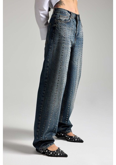 Itsbasic Kadın T.kot 2w48 Rengi Taş Detaylı Skater Fit Tasarım Denim Jean Kırmızı