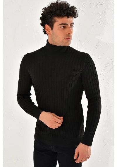 Efor Tr 813 Slim Fit Siyah Balıkçı Triko Siyah