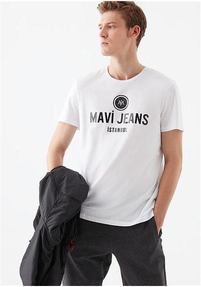 Mavi Mavi Logo Baskılı Beyaz Erkek T-shirt Beyaz