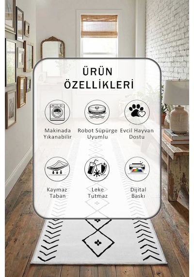 İskandinav Beyaz Syh Yıkanabilir Yolluk