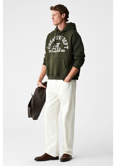 Grımelange Cassıan Erkek Önü Kabaran Baskılı Kapüşonlu Kordonlu Kanguru Cepli Haki Sweatshirt Haki