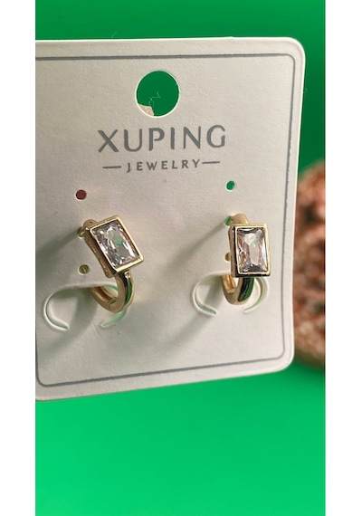 Xuping Rose Gold Dikdörtgen Baget Taşlı Çelik Kadın Küpe Altın
