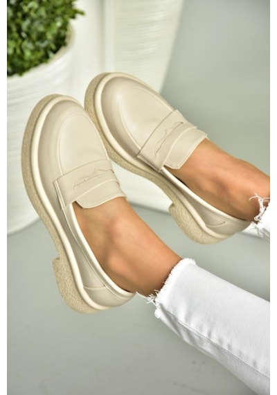 Fox Shoes S996310009 Bej Kalın Tabanlı Günlük Kadın Ayakkabı Bej