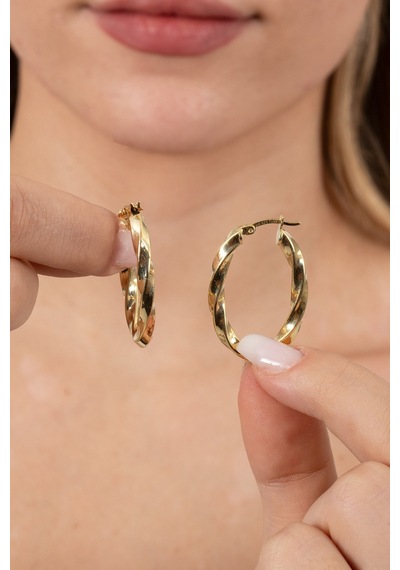 925 Ayar Gümüş Küpe Altın Yaldızlı 33 Mm Burgu Oval Şekilli Şarnel Halka Küpe Barcode Altın