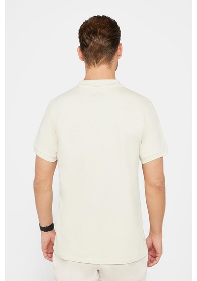 Tudors Erkek Slim Fit Dar Kesim Pamuklu Yumuşak Dokulu Serin Tutan Kumaş Düz Pike Polo Yaka Tişört-31685 Ekru