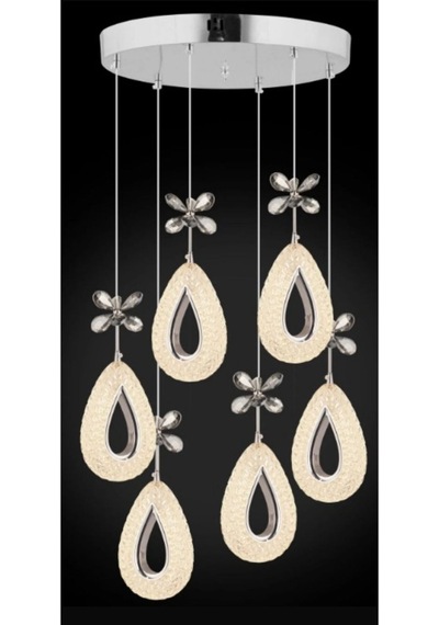 Damla 6 Lı Gümüş 3 Renk Ledli Kumandalı Modern Sarkıt Led Avize
