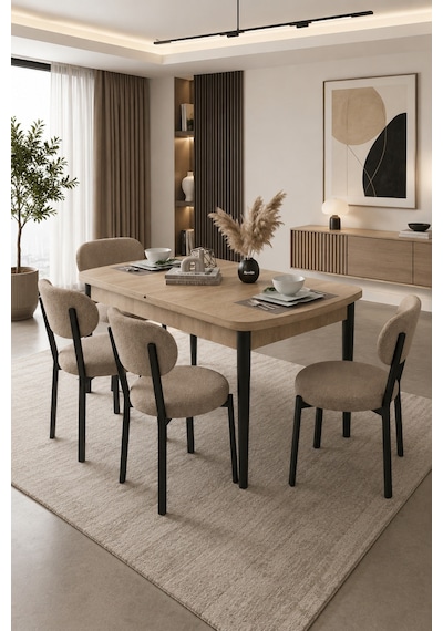 Renlife Açılır Yemek Masası Ve Sandalye Seti Metal Ayaklı 4 Sandalye + 80x130 Masa Sonomo Kahve Renlife Açılır Yemek Masası Ve Sandalye Seti Metal Ayaklı 4 Sandalye + 80x130 Masa Sonomo Kahve