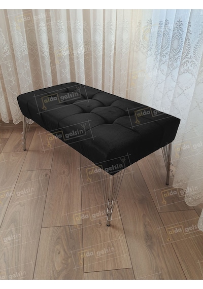 Modern Dilim Puf Ayakucu Puf Gümüş Metal Ayak 100 45 Siyah