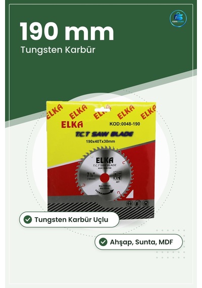 Daire Testere Bıçağı Tct 190 Mm Diş 30 Göbek Ahşap Sunta Mdf Lami