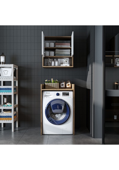 Çamaşır-kurutma Makinesi Dolabı+ Üst Dolabı, Banyo Dlp 65 Cm Atlantik Çam - Beyaz Çamaşır-kurutma Makinesi Dolabı+ Üst Dolabı, Banyo Dlp 65 Cm Atlantik Çam - Beyaz