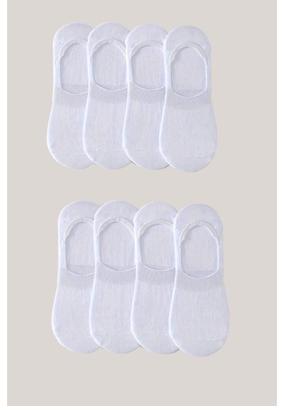 Kral Socks Kadın - Erkek Düz Desen 8'li Paket - 8 Çift Pamuklu Terletmez Babet Çorap Beyaz