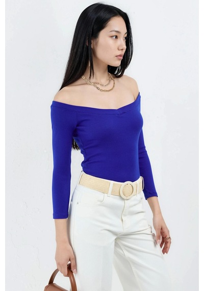 Hiccup Busem Slim Fit Fitilli Crop Bluz Fas Mavisi