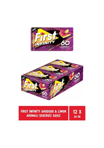 First Infinity 60 Dakika Ahududu & Limon Aromalı Şekersiz Sakız 12'li