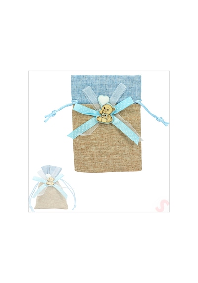 Bebek Temalı Jüt Kese 10cm X 13cm - Mavi X 12 Adet Çok Renkli