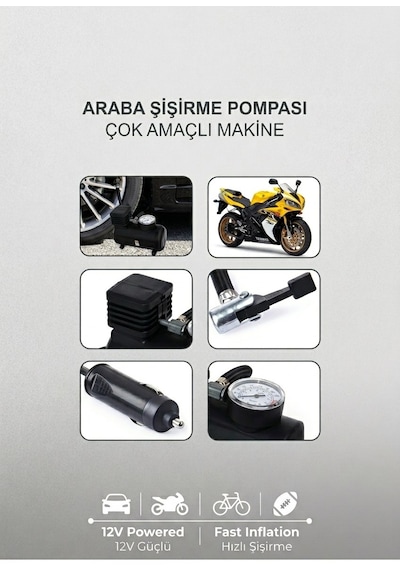 Volemi Vm-724 Araç Şişirme Pompası / Motor-top-bisiklet-motorsiklet Çok Amaçlı Hava Kompresörü 12v G